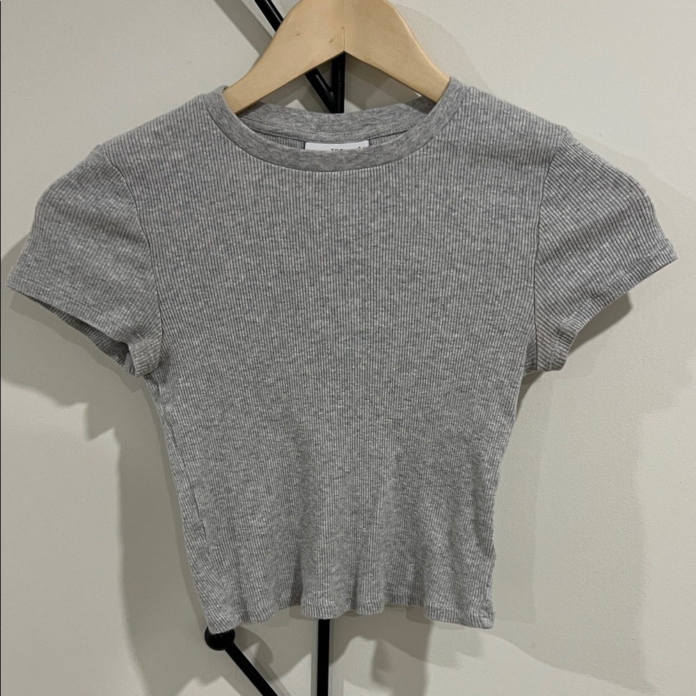 Gray Ribbed Crop Tshirt